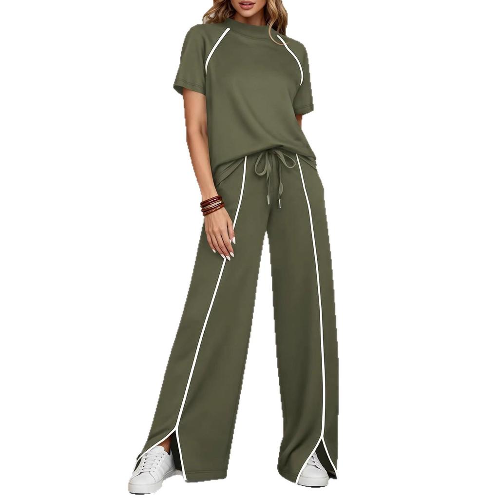 2026 Women's Round Neck Ribbed Casual Hoodie and Pants Set
