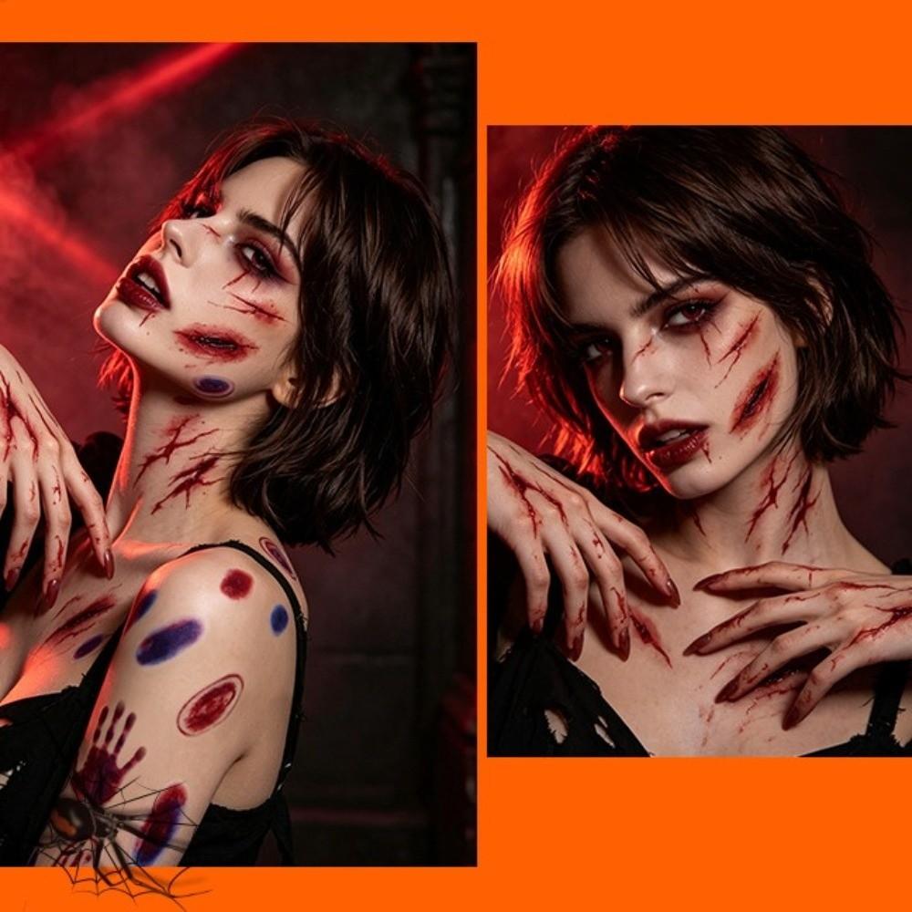 Zombie Cosplay Halloween Tattoo Stickers Bloody Makeup Body Art Scar Decals  Photo Props