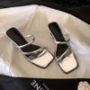 Sheepskin version~ Temperament square head open-toed thin strap French fine heel sandals women wear high-heeled one-word cool slippers in summer