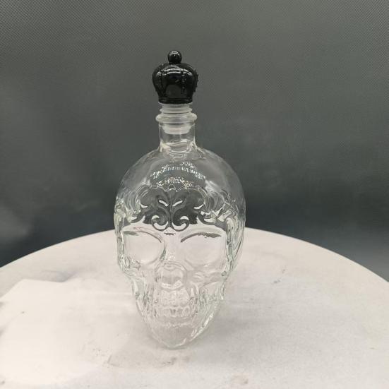 Decantador de Uísque Caveira, Garrafa de Vidro Gótica de 500ml com Rolha, Dispensador de Espírito de Halloween para Bar Doméstico, Decantador de Bebida Assustador Presente