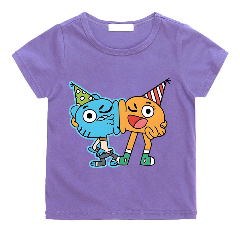 Sommer Kinder T-Shirt Die wunderbar verrückte Welt von Gumball 100% Baumwolle T-Shirt Kawaii Cartoon Grafikdruck T-Shirt Lustiges T-Shirt Sommer Oberteile