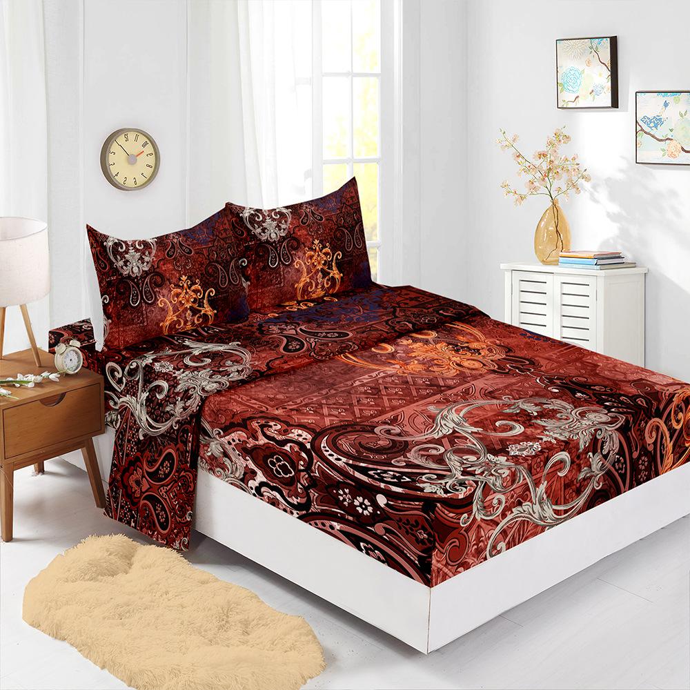 Four-Piece Mattress Set 3D Digital Printing Mattress Protective Cover Retro Line Mattress