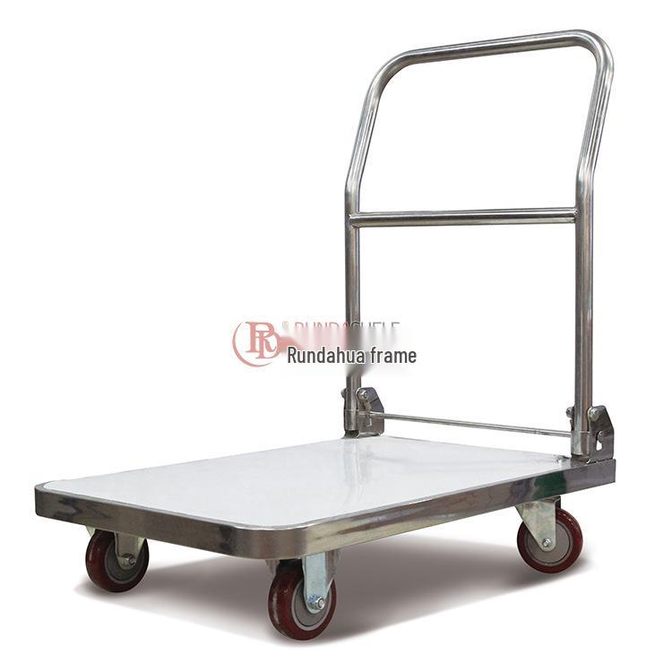Foldable Stainless Steel Flatbed Trolley - Silent Small Trailer for Construction and Logistics.