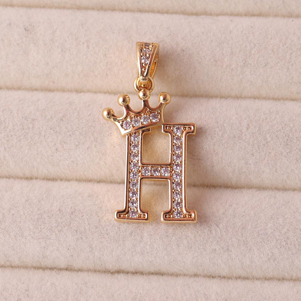 Gold-Plated Crown Rhinestone Letter Pendant Necklace