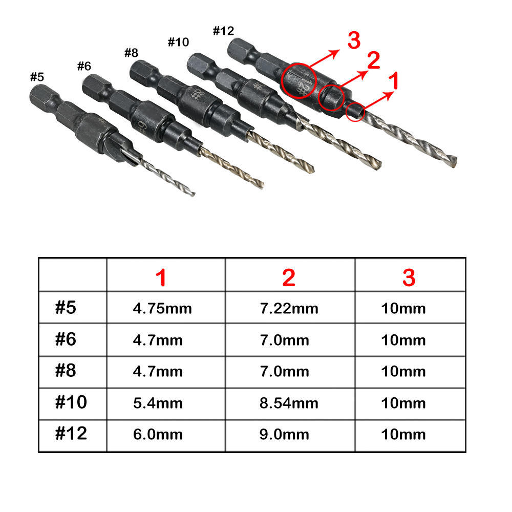 5pcs HSS Countersink Drill Cone Bit Set 1 4 inch Hex Shank Taper Drill for Woodworking Screw Carpentry Reamer Chamfer
