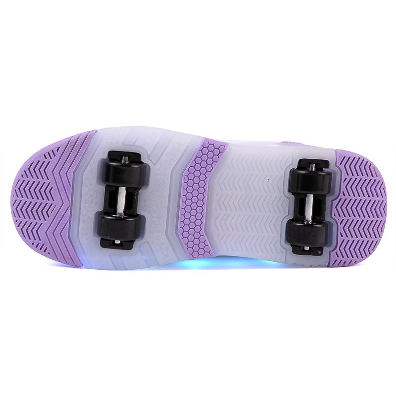 Kid's Rotating Button Wear Quick Four Wheel Running Shoes with Wheels Sports Shoes USB Charging LED Light Sports Shoes Girls Roller Skates