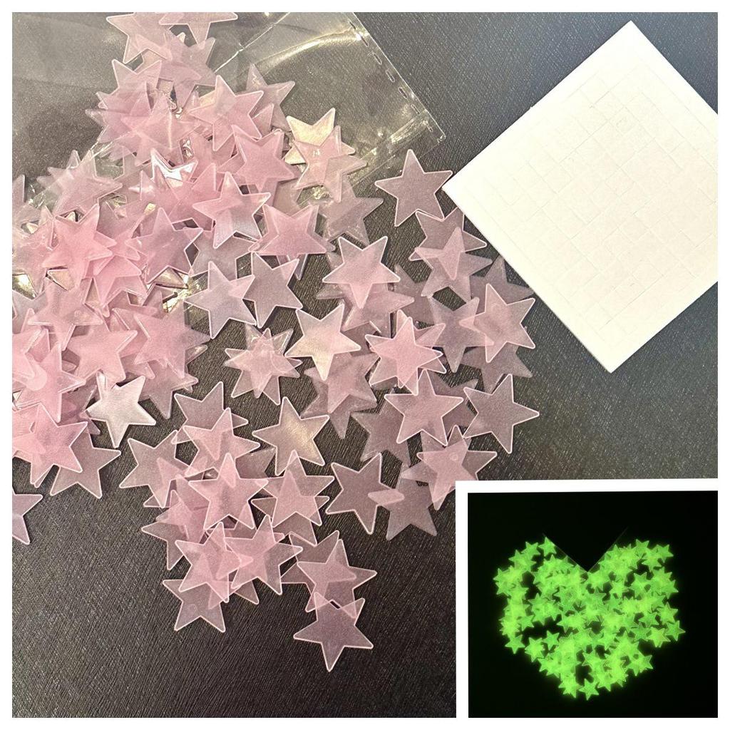 100-Piece 2-3cm Fluorescent 3D Star Wall & Refrigerator Glow Stickers