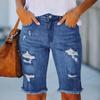 Fringed High-stretch Little Leg Pants Mid-waist Quarter Pants Ripped Jeans Woman