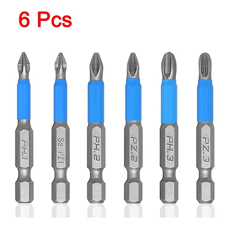 6/10Pcs Magnetic Screwdriver Bit Set Anti Slip Electric Drill Screw Driver Head Kit Impact Hand Tool PH1/PH2/PH3/PZ1/PZ2/PZ3
