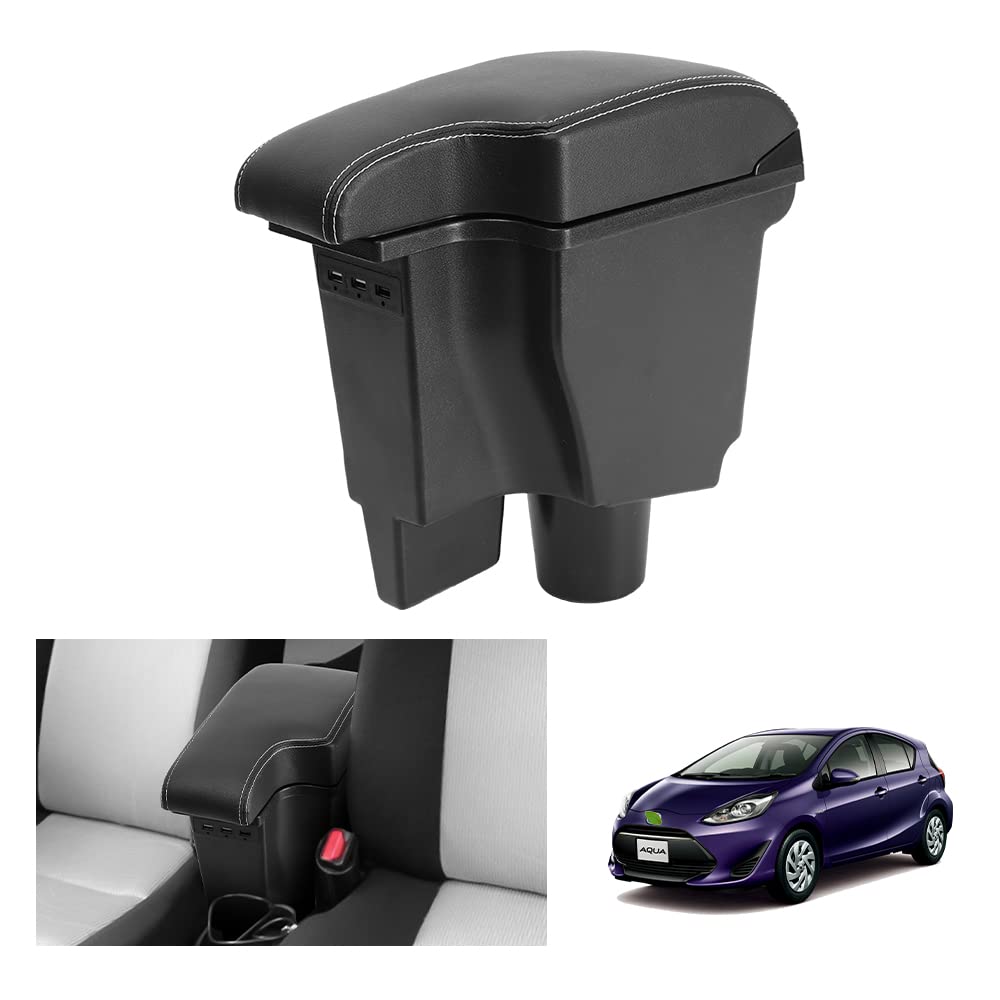 Pure White Sugiya AQUA Car Armrest Console Box with Fast Charging USB Port for Toyota Aqua Car Storage Box with Charging Specific Design for Car Easy