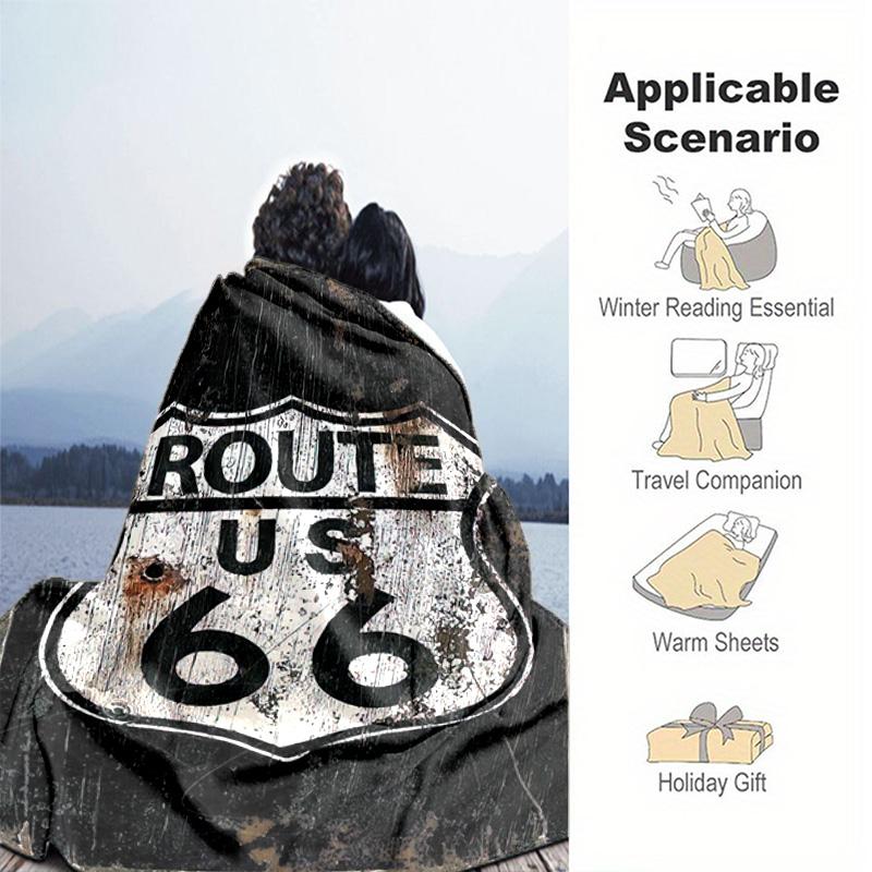 1Pz Coperta con motivo Highway 66, leggera per tutte le stagioni, per casa, ufficio, pisolino all'aperto, coperta multifunzionale