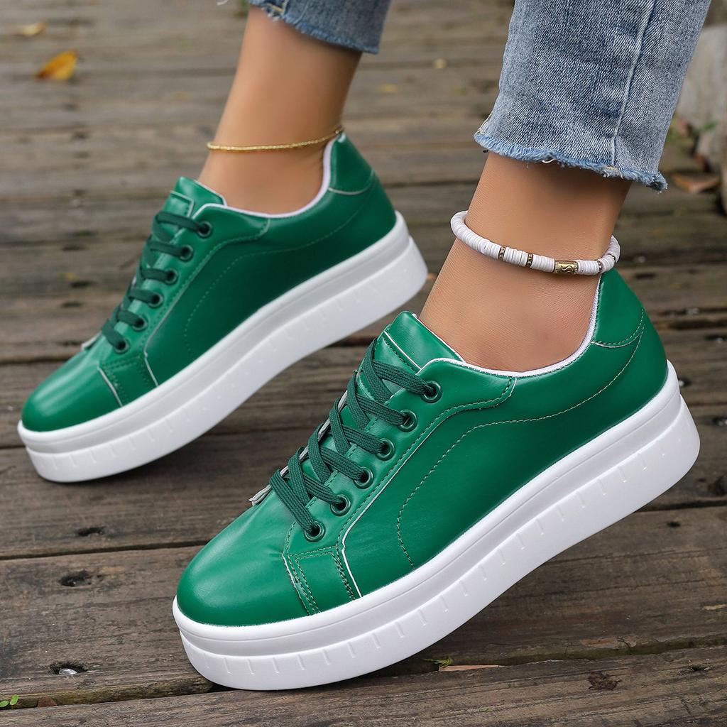 Fashion Platform Women Sneakers Breathable Casual Shoes Solid Color Lightweight Vulcanized Shoes Autumn Lace Up Tennis Shoe Plus Size 43
