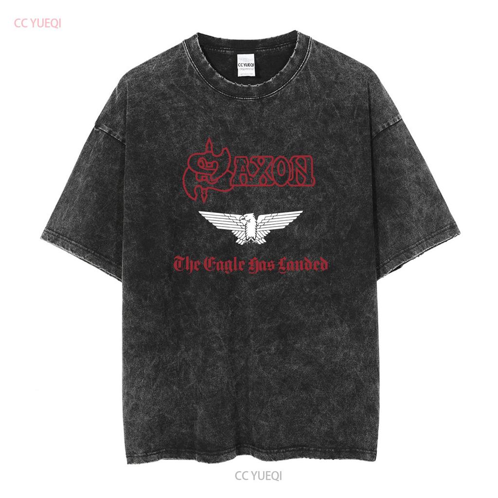 SAXON THE EAGLE HAS LANDED 1982 NEW BLACK T SHIRT vintage Washed fashion Versatile homme Stretched Breathable streetwear