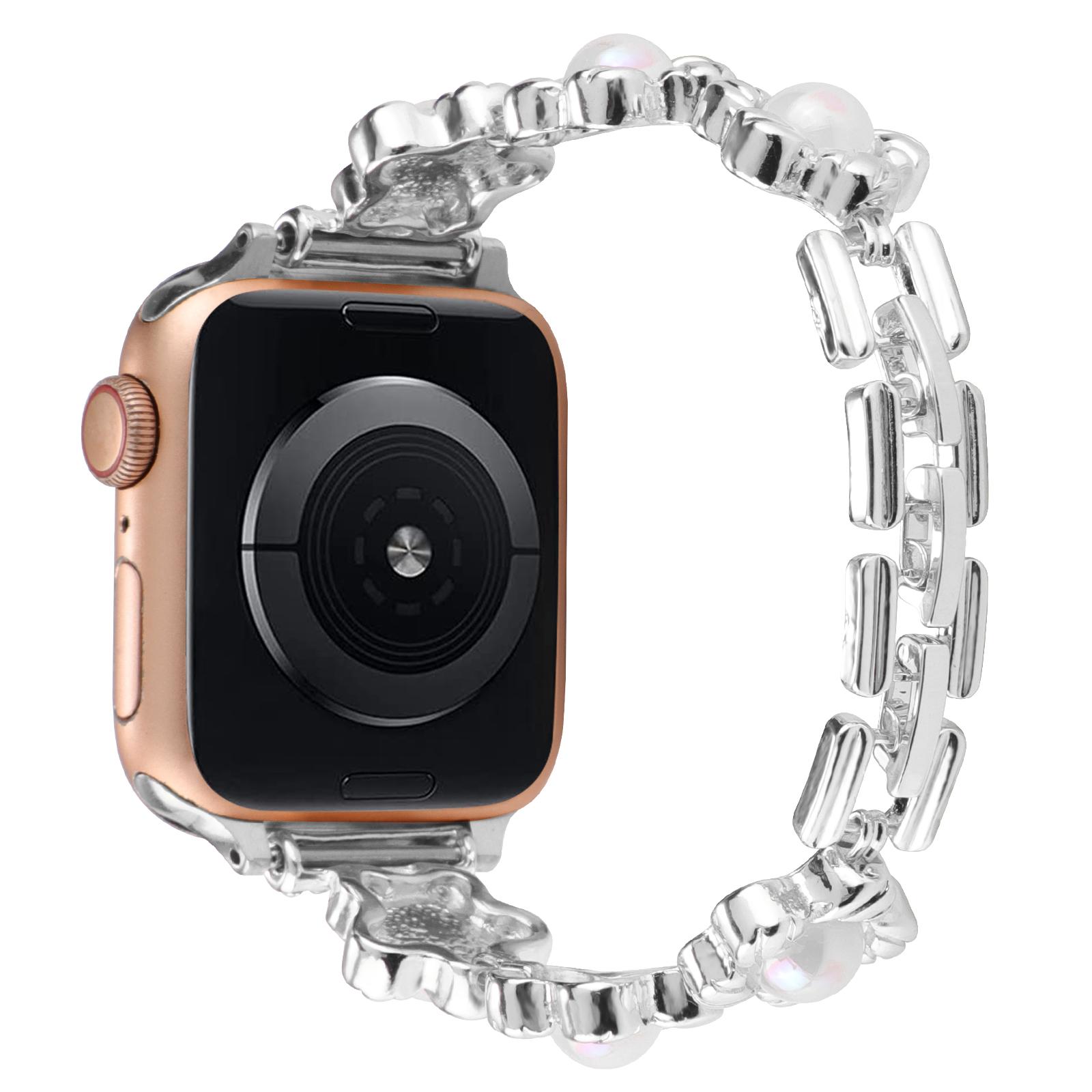 

Watch Strap for Apple Watch Series 10 42mm/9 8 7 41mm/SE (2023) SE (2022) SE 6 5 4 40mm/3 2 1 38mm Watch Strap Flower Docor Metal Band Bracelet Silver