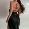 Frühling Blackless Spaghetti Strap Frauen Ärmellose Dünne Lange Damen Sommer Split Party Kleid