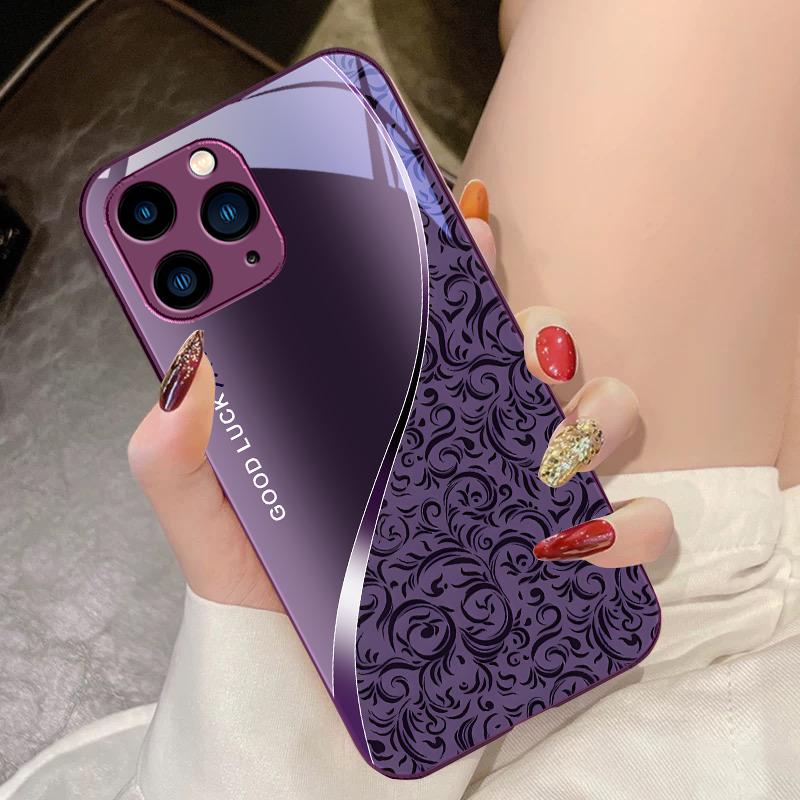 Muster Farbverlauf Schwarz Lila Für IPhone 16 Pro Max 15 Pro 14 13 12 Mini 11 XS Max XR 7 8 Plus SE 2022 Gehärtetes Glas Handyhülle