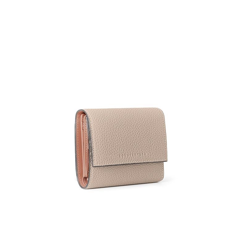 

[BONAVENTURA] Flap small wallet Bottarato leather (shrink leather) [Greige x baby pink] wallet Europe s finest leather minimalist genuine leather