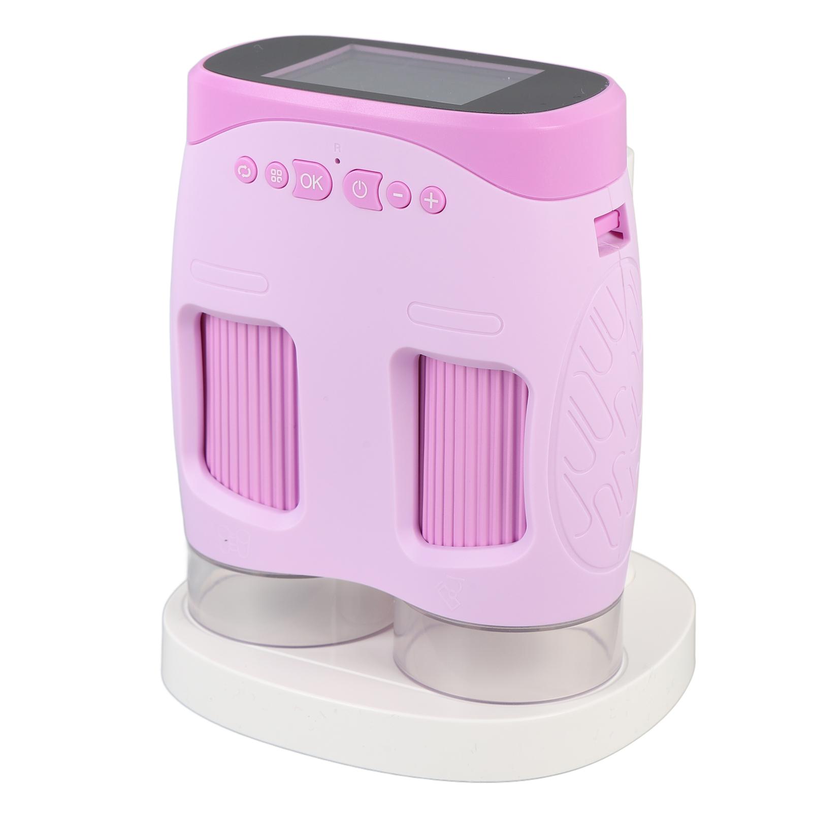 

Портативний ручний мікроскоп, навчальний мікроскоп для малюків з 2-дюймовим екраном, акумулятор 900 мАг рожевий