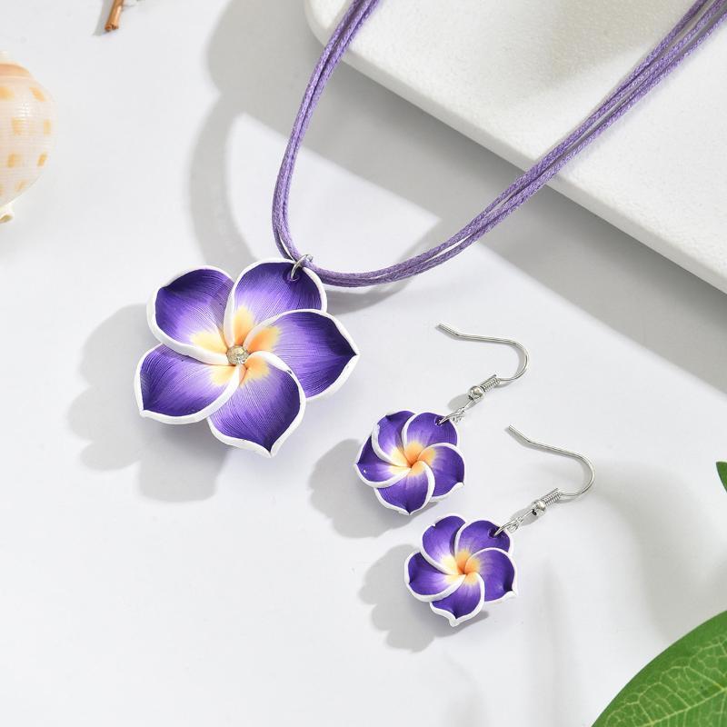 Boho Summer Floral Jewelry Set for Women Sweet Big Flower Braided Necklace Lightweight Accessory for Beach Party Gift