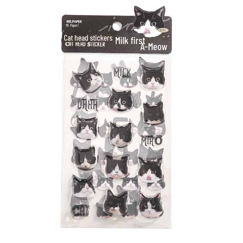 Mr. Paper Cat Head Series Cute Cartoon Stickers, 4 Types