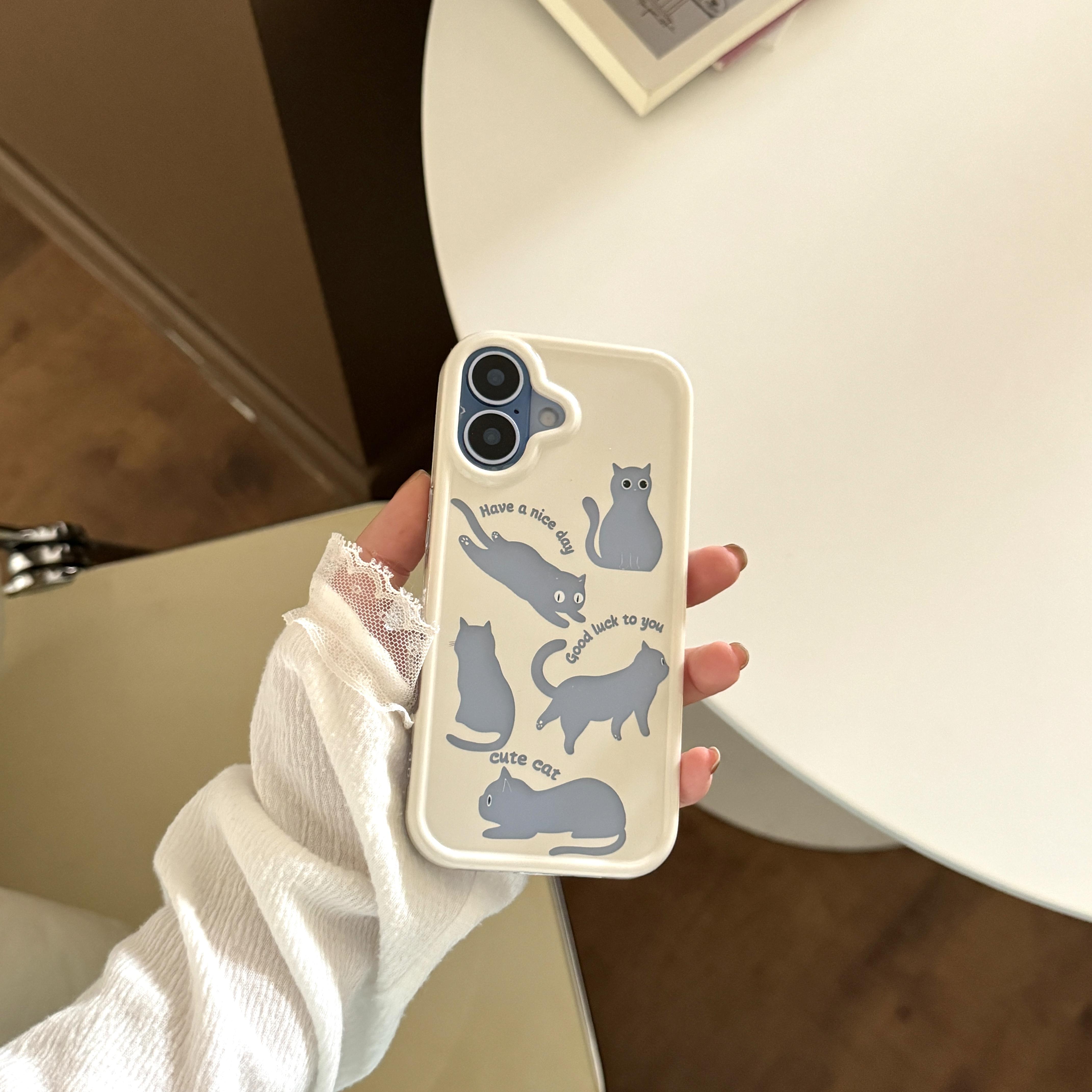 

Cute & Unique Kawaii Hollow Cat Pattern Shockproof Phone Case for iPhone 17 16 15 14 11 12 13 Pro Max Plus Back Cover iPhone 14 Pro