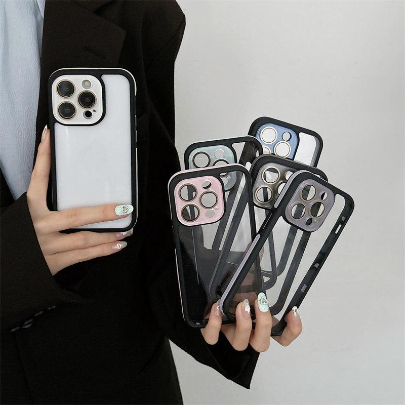 

Luxury glass lens Film 3-in-1 transparent phone case for iPhone 16 Pro Max 15 14 Plus 13 12 Pro 11 all-inclusive fall protection Cover iPhone 15 Pro рожевий