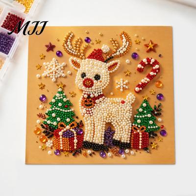 Creative Holiday Activity Set DIY Christmas Faux Pearl Painting Art Kit, Cute 3D Beads Gift for Craft Lovers Adults Beginner, Gem Kit Home Wall Decor