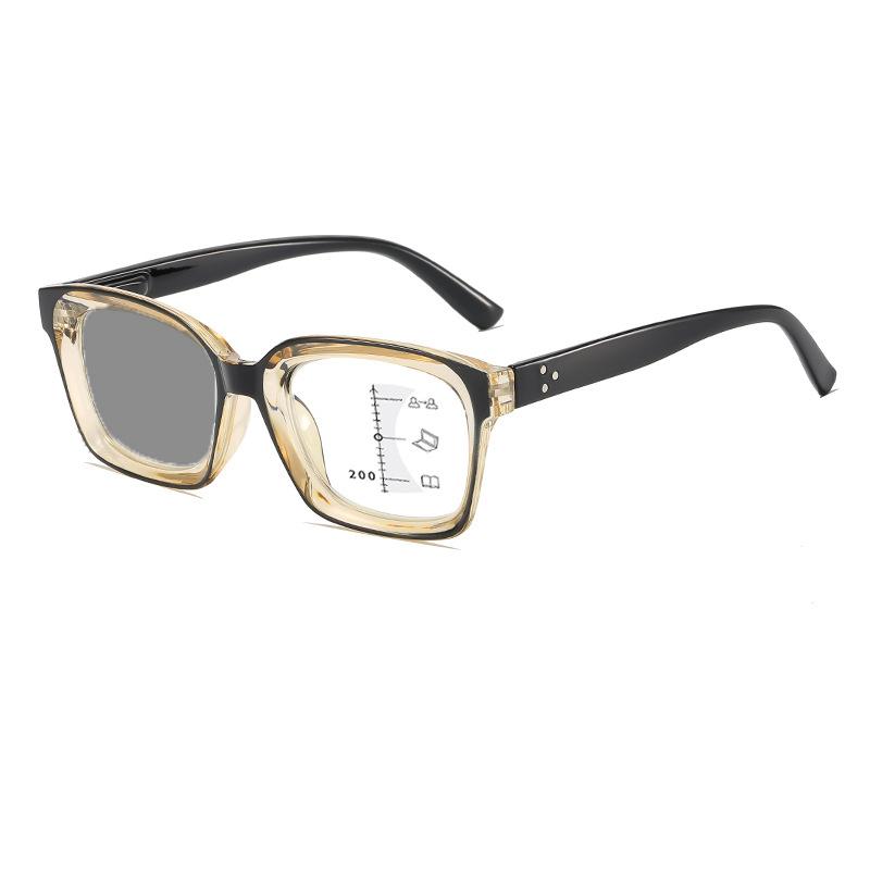 Pochromic Multifocal Reading Glasses for Women Men Suqare Frame Progressive Presbyopia Glasses Ultralight Anti-UV Presbyopia