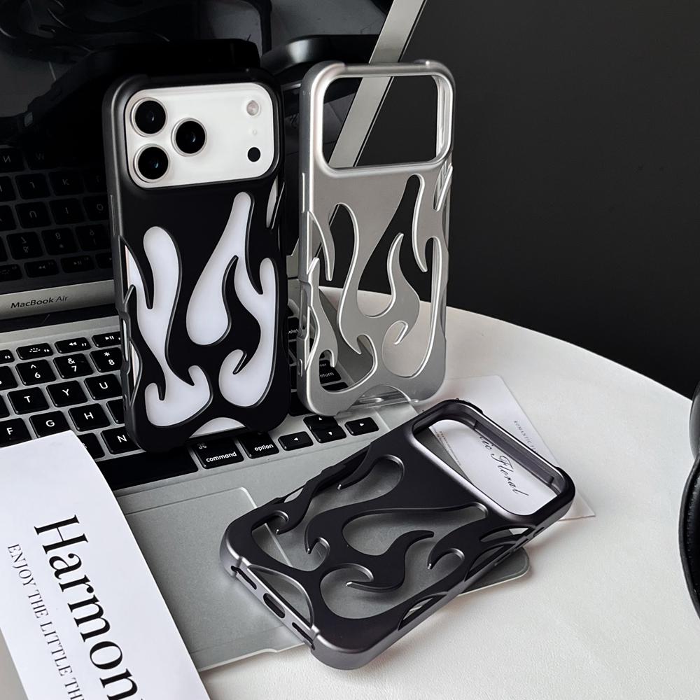 Hollow Case z Wzorem Płomieni 3D do iPhone 17 Air 16 15 14 13 12 11 Pro Max Plus Cienki Odporny na Wstrząsy Tylny Pokrowiec Modny Miękki TPU