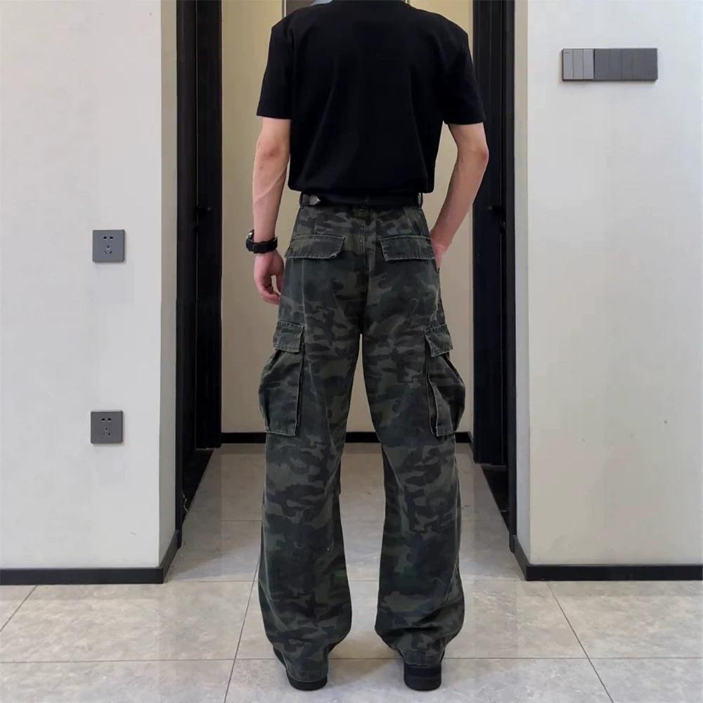 American Retro Camouflage Overalls Men's Summer High Street Vibe Casual Wide-leg Trousers Trendy Brand Versatile Straight Pants