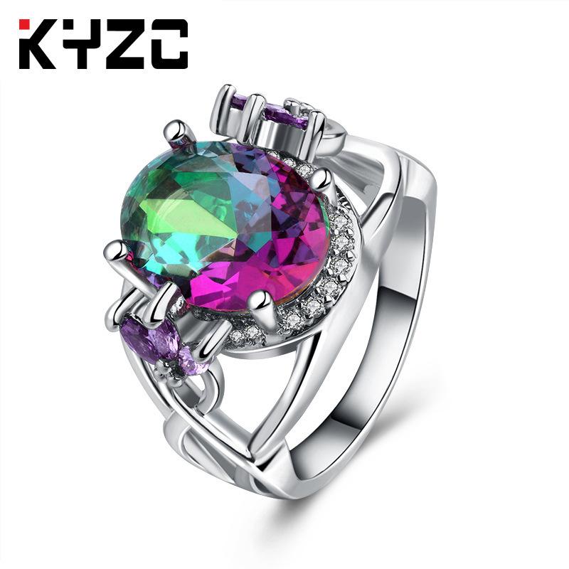 Ring, Modischer High-End Bunter Zirkon Boutique Kupfer Diamantring