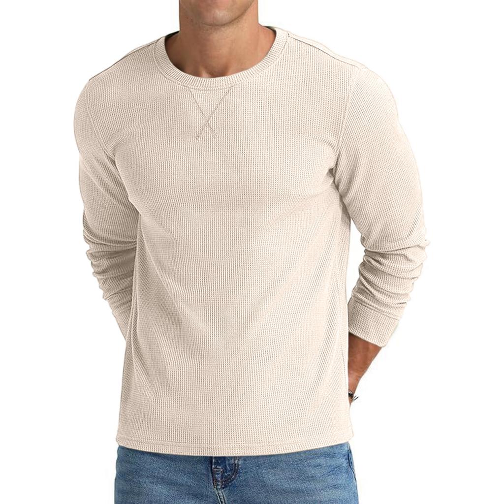 Men's Knit Crewneck Long Sleeve Color Top for Spring and Fall