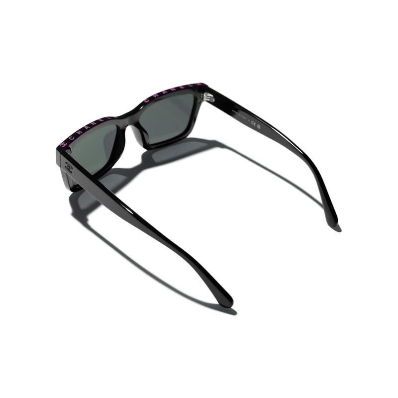CHANEL Letter Decoration Acetate Frame Irregular Shape Sunglasses Unisex Couple Style Black