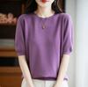 Spring Autumn Women Sweater O-Neck Cashmere Pullover Basic Short Sleeve Clothing Comfort Top Casual Solid