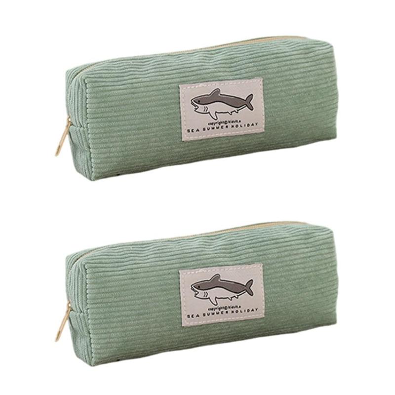 1/2pcs Cute Shark Pencil Case Unisex Korean Style Dirty Corduroy Resistant Storage Bag Girls School Student Supplies Stationery