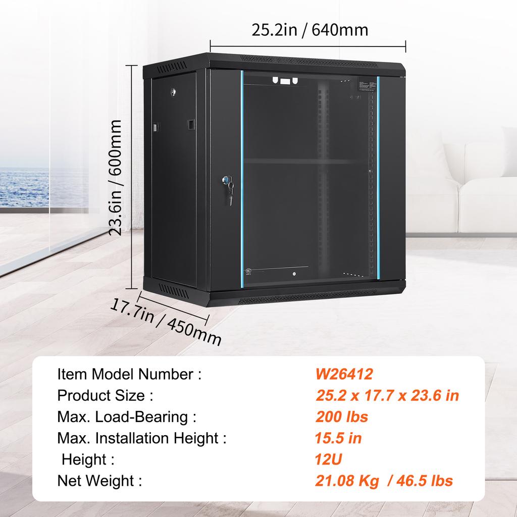 SucceBuy Multifunctional Network Server Cabinet 9U/6U/12U Floor Standing/Wall Mounted Server Enclosure, Microdata Center Office
