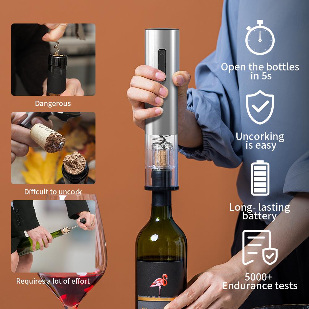 Factory ABS PC Steel 25W Rechargeable Wine Kit Foil Cutter Electric Corkscrew Pourer Vacuum Stopper Base Home Electric Corkscrew