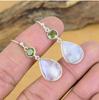 Solid 925 Sterling Silver Moonstone Peridot Birthstone Gift Handmade Designer Dangle Wedding Gift Earring