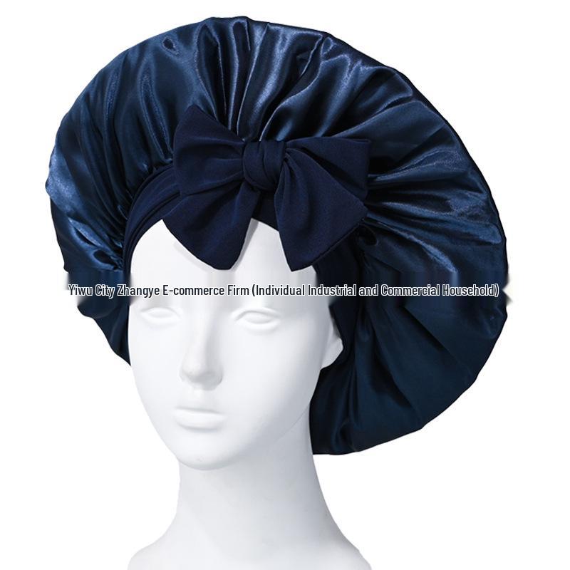 Satin Ribbon Round Silk Sleep Cap with Bowknot: Wide Brim Hair Care and Bath Hat