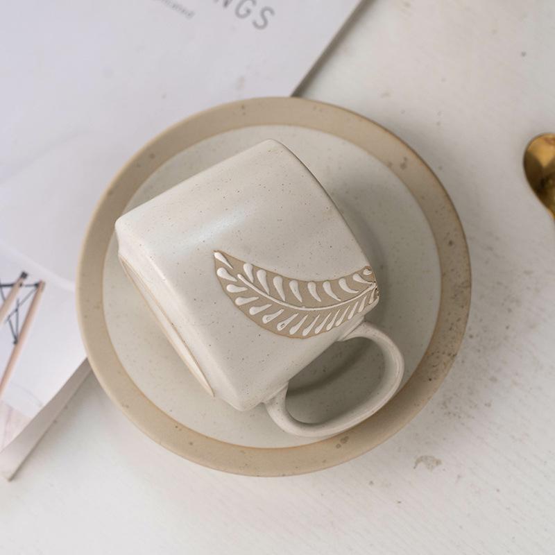 Ins Simple Ceramic Latte Cup Creative Set Mug, Office Afternoon Tea Coarse Pottery Coffee Cup Saucer