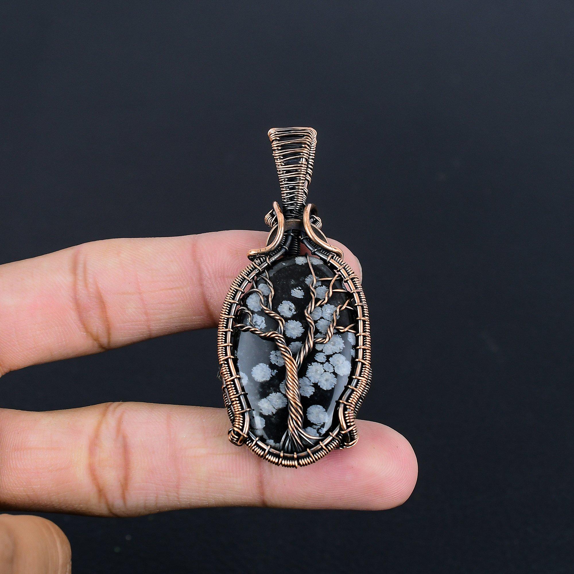 

Tree Of Life Snowflake Obsidian Pendant, 925 Solid Sterling Silver Gemstone Handmade Dainty Jewelry Pendant, For Her 2.28 Inches