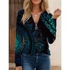Women's Creative Printed Zipper Long-sleeved T-shirt, Breathable, Soft and Comfortable, Suitable for All-year-round Casual Wear