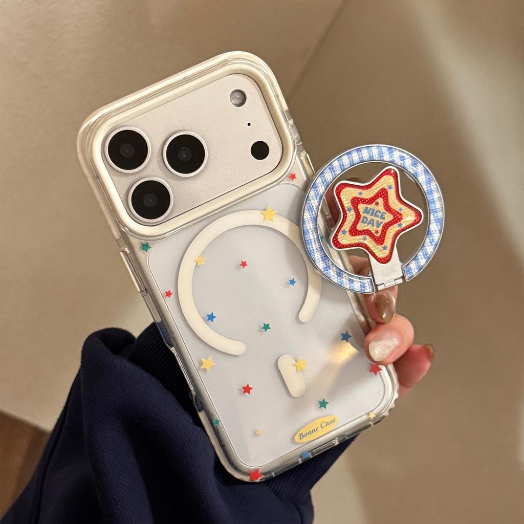 Transparent colored stars iPhone17promax Phone case13Apple17Applicable15Gilded Magnetic Stand16