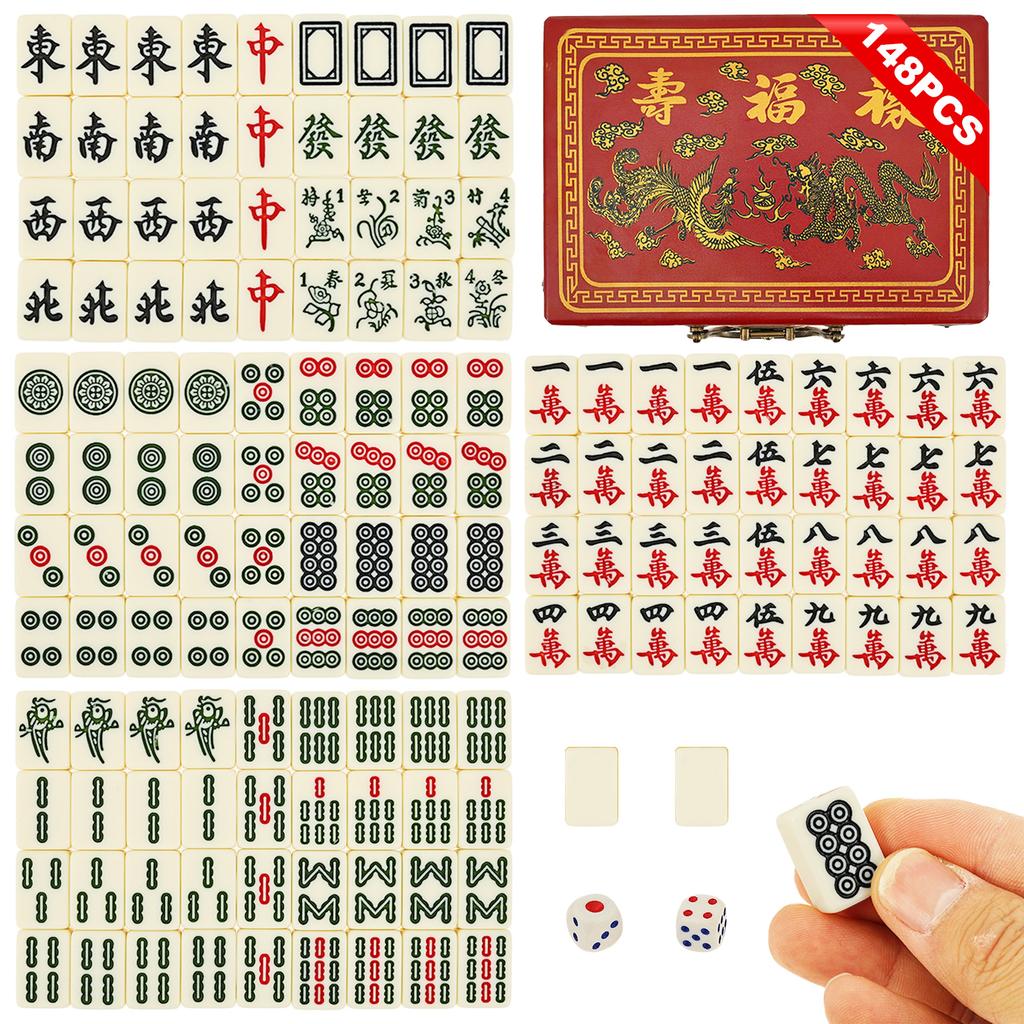 Mini Chinesisches Mahjong Set Reise Mahjong Spiel Set mit 146 Steinen Traditionelles Chinesisches Spiel für Reise Party Familientreffen