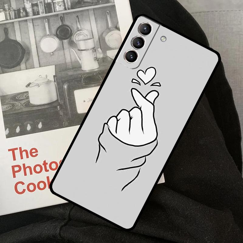 Korean Finger Heart Love Phone Case For Samsung Galaxy S24 Ultra S22 S23 S20 S21 S24 FE S9 S10 Plus Note 10 20 Ultra