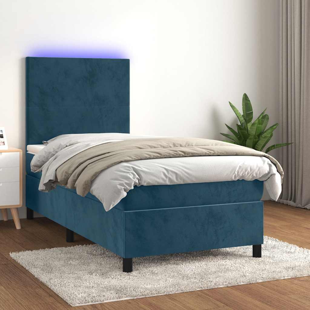 Vidaxl Łóżko Kontynentalne, Materac I Led, Niebieski Aksamit 90X200 Cm