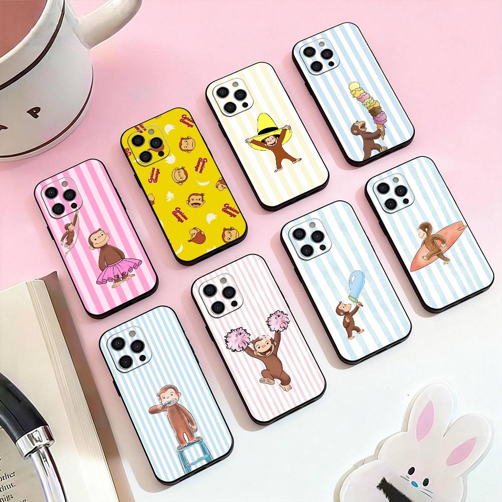 Mokey C-Curious G-Georges Phone Case For iPhone 17,16,15,14,13,12,11 Plus,Pro Max,Soft Silicone Black Cover