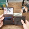 Men's Retro RFID Leather Wallet - Crazy Horse Genuine Leather, Anti-Theft, Embossed Card Holder, US Dollar Large Bill.