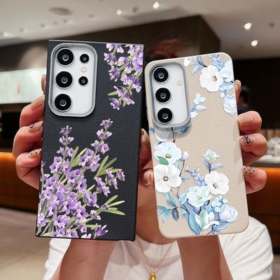 Stoßfeste TPU-Softcover mit Blumenmuster für Samsung S25 S24 FE S23 Ultra S22 S21 A36 A56 A55 A16 A15 A35 A26 Schlanke Handyhülle mit matter Lederstruktur