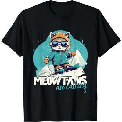 Skiende Katze Wintersport Abenteuer Abfahrt Spaß T-Shirt für Männer Frauen Mädchen Kinder